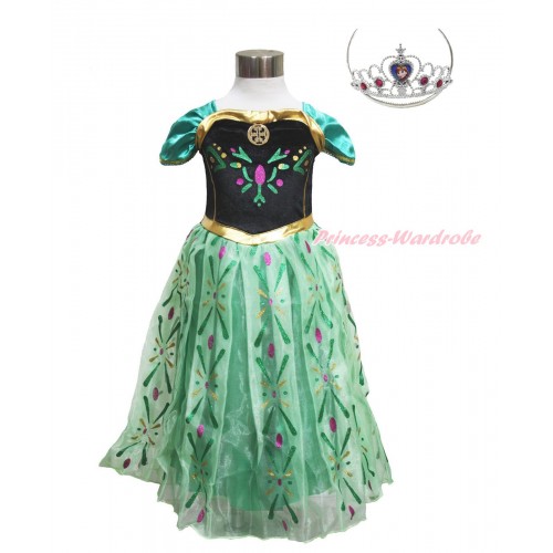 Frozen Anna Green Coronation Dress Up Costume C017