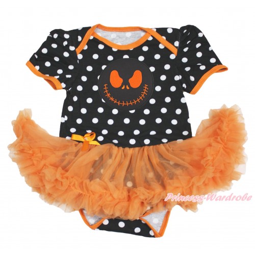 Halloween Black White Dots Baby Bodysuit Orange Pettiskirt & Nightmare Before Christmas Jack JS3974