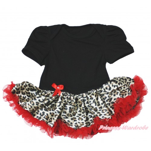 Black Baby Bodysuit Leopard Red Pettiskirt JS4072