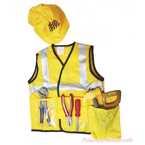 Construction Worker Engineer Yellow Party Costume 7PC Set C378