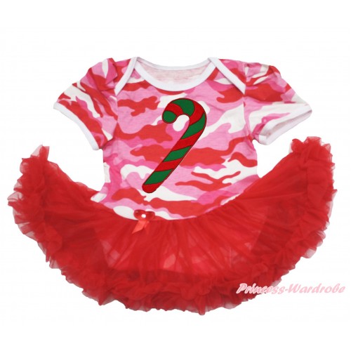 Xmas Pink Camouflage Baby Bodysuit Red Pettiskirt & Christmas Stick Print JS4119