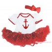 White Baby Bodysuit Sparkle Red Sequins Pettiskirt & Sparkle Red Anchor & Red Headband Anchor Silk Bow JS4163