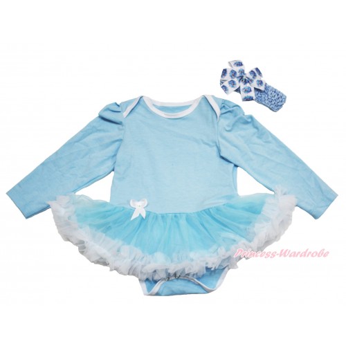 Frozen Light Blue Long Sleeve Baby Bodysuit Light Blue White Pettiskirt JS4288