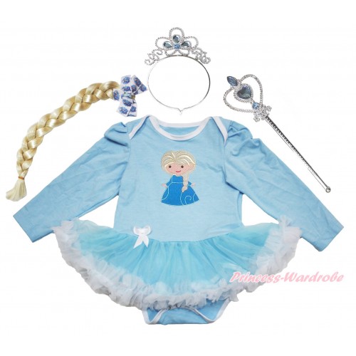 Frozen Light Blue Long Sleeve Bodysuit Light Blue White Pettiskirt & Princess Elsa & Elsa Costume JS4298