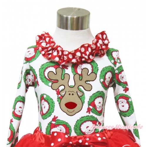 Xmas Santa Claus Long Sleeves Top Minnie Dots Lacing & Christmas Reindeer Print TO395