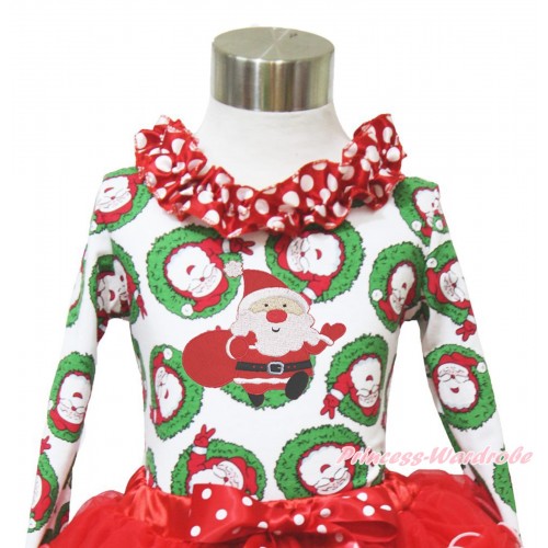 Xmas Santa Claus Long Sleeves Top Minnie Dots Lacing & Gift Bag Santa Claus Print TO398