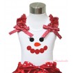 Xmas White Tank Top Red Sequins Ruffles Minnie Dots Bow & Sparkle Red Snowman Face Print TB971