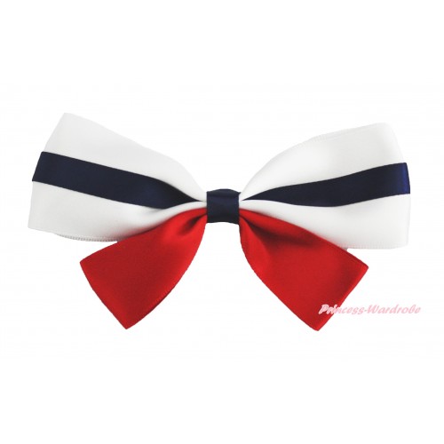 4th July Patriotic Day White Royal Blue & Red Ribbon Bow Hair Clip H974