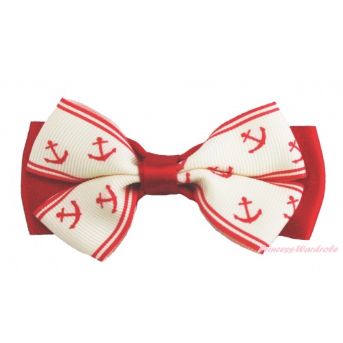 Red Anchor Ribbon Bow Hair Clip H976