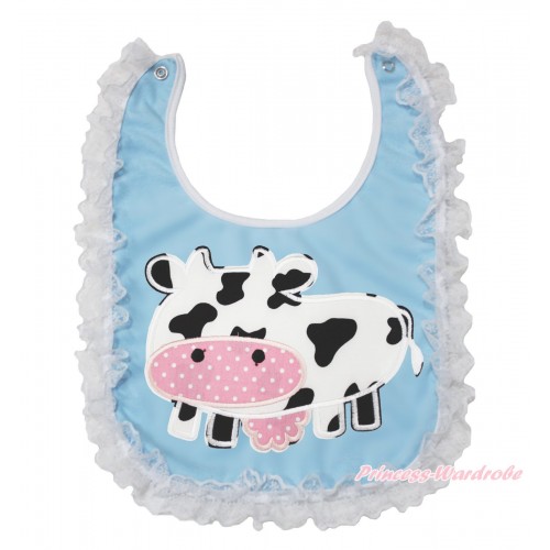 White Lace Light Blue Baby Bib & Milk Cow Print BI12