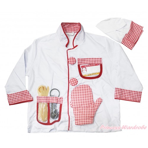 Red White Checked Little Chef Costume 6PC Set C354