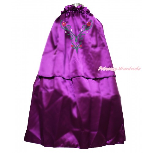 Frozen Dark Purple Sparkle Rhinestone Princess Anna Satin Cape Coat Costume SH87