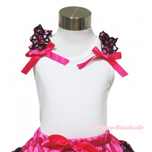 White Tank Top with Hot Light Pink Heart Ruffles and Hot Pink Bow TB621 