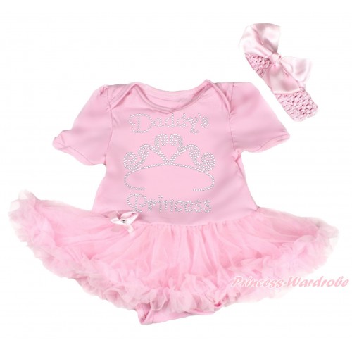 Valentine's Day Light Pink Baby Bodysuit Pettiskirt & Sparkle Rhinestone Daddy's Princess Print JS4304