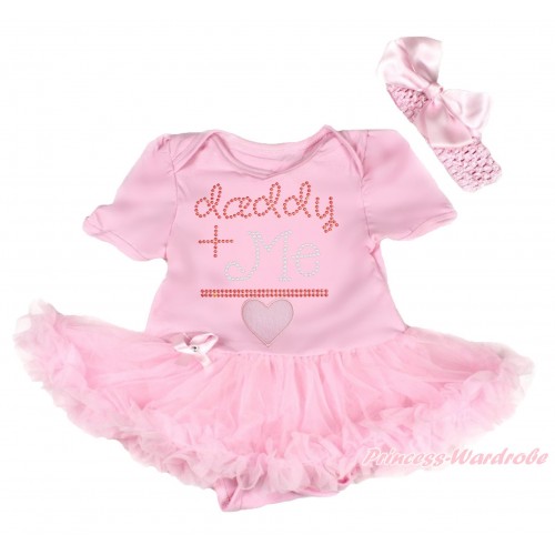 Valentine's Day Light Pink Baby Bodysuit Pettiskirt & Sparkle Rhinestone Daddy Plus Me Is Light Pink Heart JS4305