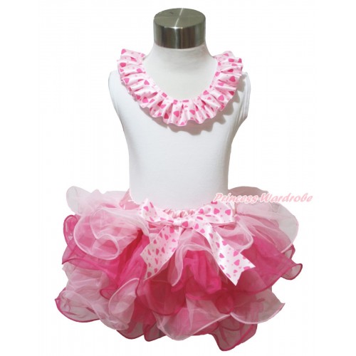 Valentine's Day White Baby Pettitop Light Hot Pink Heart Satin Lacing & Pink Heart Bow Light Hot Pink Baby Petal Pettiskirt NG1636
