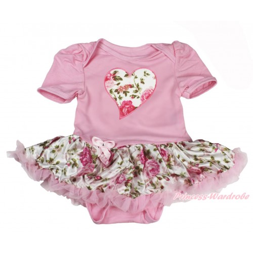 Valentine's Day Light Pink Baby Bodysuit Light Pink Rose Fusion Pettiskirt & Light Pink Rose Heart Print JS4248