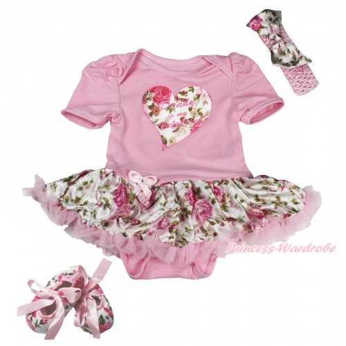 Valentine's Day Light Pink Baby Bodysuit Light Pink Rose Fusion Pettiskirt & Daddy Is My Valentine Rose Heart & Light Pink Headband Rose Fusion Bow & Light Pink Ribbon Rose Fusion Shoes JS4253