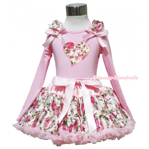 Valentine's Day Light Pink Long Sleeve Top Light Pink Rose Ruffles Light Pink Bow & Daddy Is My Valentine Rose Heart & Light Pink Rose Fusion Pettiskirt MW629