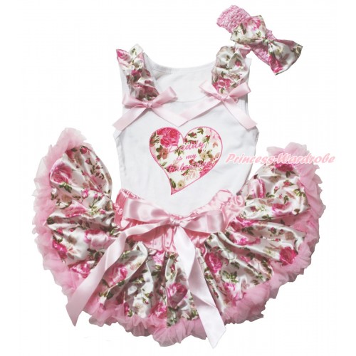 Valentine's Day White Baby Pettitop Light Pink Rose Ruffles Light Pink Bows & Daddy Is My Valentine Rose Heart & Light Pink Rose Fusion Newborn Pettiskirt & Light Pink Headband Rose Fusion Bow NG1627