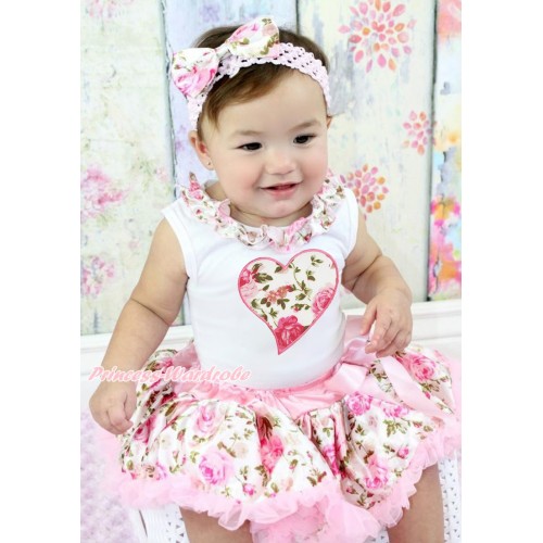 Valentine's Day White Baby Pettitop Light Pink Rose Fusion Satin Lacing & Light Pink Rose Heart & Light Pink Rose Fusion Pettiskirt & Light Pink Headband Rose Fusion Satin Bow NG1629