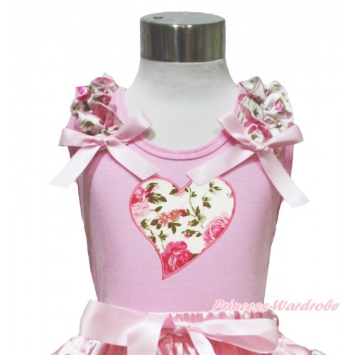 Valentine's Day Light Pink Tank Top Light Pink Rose Ruffles Light Pink Bow & Light Pink Rose Heart Print TP224