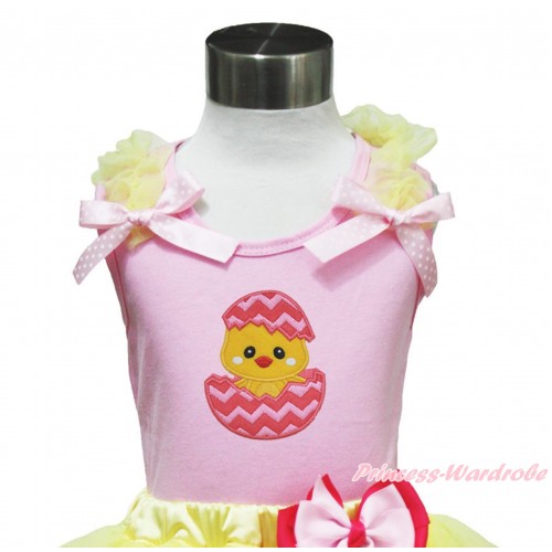 Easter Light Pink Tank Top Yellow Ruffles Light Pink White Dots Bow & Chick Egg Print TP240