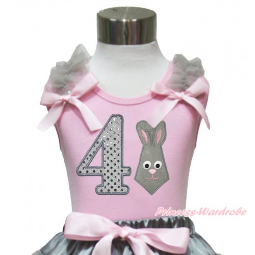 Easter Light Pink Tank Top Grey Ruffles Light Pink Bow & 4th Sparkle White Birthday Number Grey Rabbit Print TP247