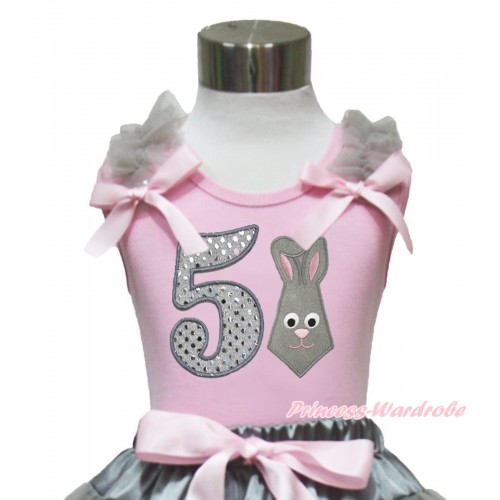 Easter Light Pink Tank Top Grey Ruffles Light Pink Bow & 5th Sparkle White Birthday Number Grey Rabbit Print TP248