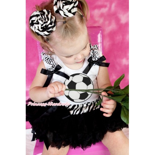 White Baby Pettitop Zebra Ruffles Black Bows & Football Print & Zebra Waist Black Newborn Pettiskirt NG1900