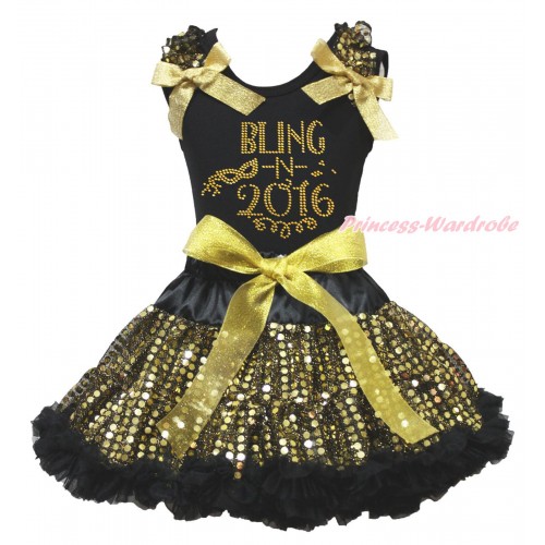 Black Tank Top Gold Sequins Ruffles Sparkle Gold Bows & Rhinestone Bling In 2016 Print & Black Gold Bling Sequins Pettiskirt MG1960