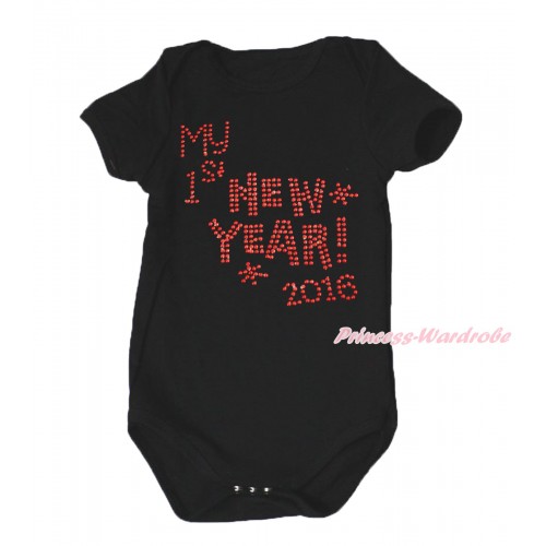 Black Baby Jumpsuit & Sparkle Rhinestone Happy New Year 2016 Print TH646