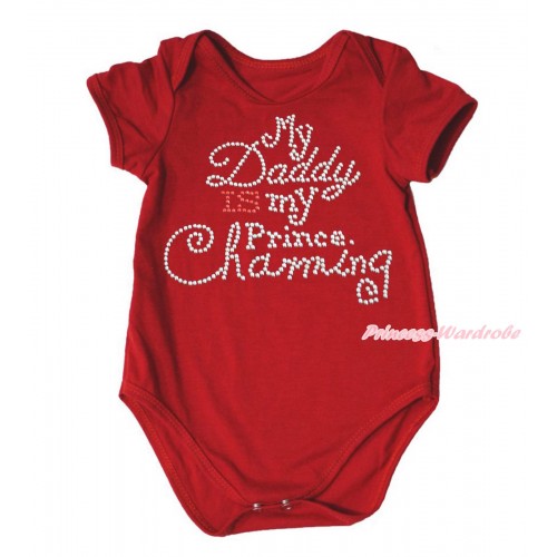 Valentine's Day Hot Red Baby Jumpsuit & Sparkle Rhinestone My Daddy Is My Prince Chaming Print TH647