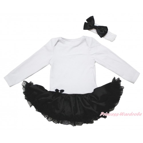 White Long Sleeve Baby Bodysuit Black Satin Pettiskirt JS5004