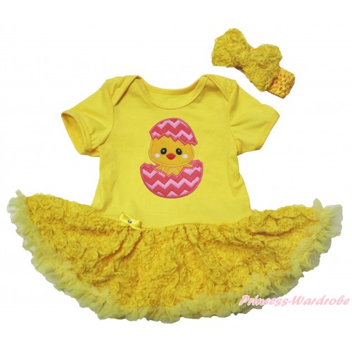 Easter Yellow Baby Bodysuit Yellow Rose Pettiskirt & Chick Egg Print JS5523