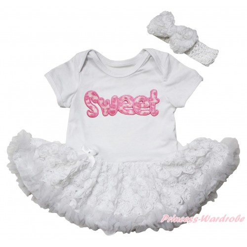 White Baby Bodysuit White Rose Pettiskirt & Sweet Print JS5540