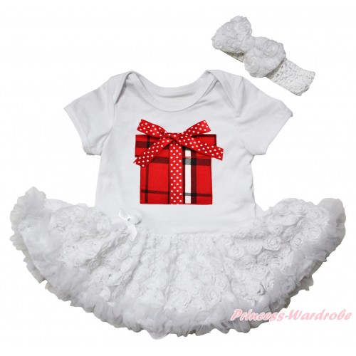 White Baby Bodysuit White Rose Pettiskirt & Red Black Checked Birthday Gift Print JS5541