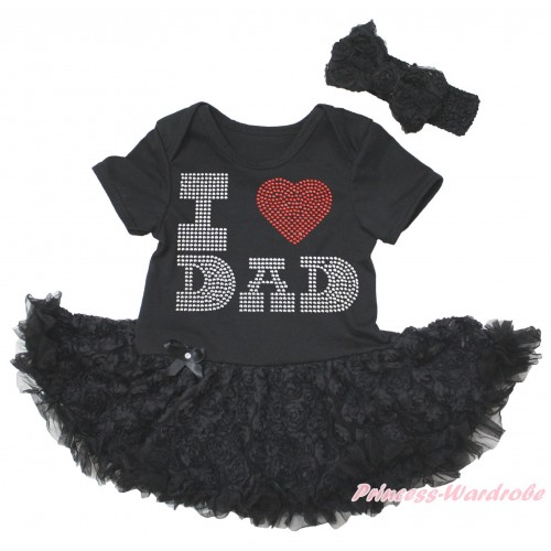 Black Baby Bodysuit Black Rose Pettiskirt & Sparkle Rhinestone I Love Dad Print JS5581