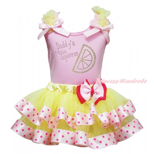 Light Pink Baby Pettitop Yellow Ruffles Light Pink White Dots Bow & Rhinestone Daddy's Main Squeeze Print & Yellow Light Hot Pink Dots Trimmed Baby Pettiskirt NG1927