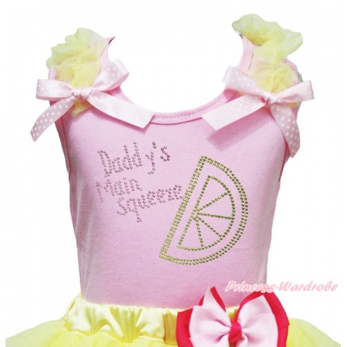 Light Pink Tank Top Yellow Ruffles Light Pink White Dots Bow & Sparkle Rhinestone Daddy's Main Squeeze Print TB1416