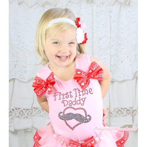 Light Pink Tank Top Red LOVE Dots Bow & Sparkle Rhinestone First Time Daddy Print TB1417