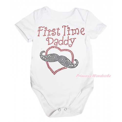 White Baby Jumpsuit & Sparkle Rhinestone First Time Daddy Print TH648