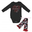 Valentine's Day Black Baby Jumpsuit & Sparkle Crystal Bling Rhinestone Happy Valentine's Day Print & Warmer Set TH716