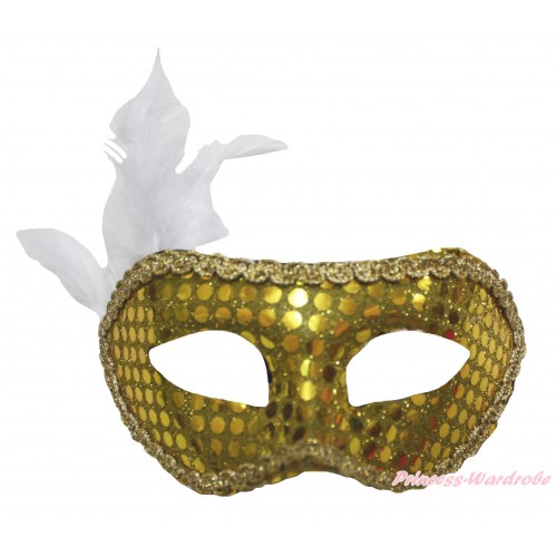 Mardi Gras Gold Feather Bling Sequins Halloween Costume Face Eyes Mask C432