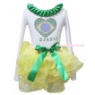 World Cup White Baby Tank Top Kelly Green Lacing & Sparkle Crystal Bling Rhinestone Brazil Heart Print & Yellow Petal Newborn Pettiskirt NG2117