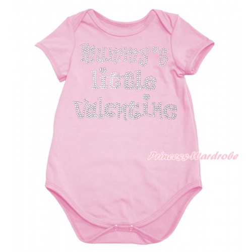Valentine's Day Light Pink Baby Jumpsuit & Sparkle Rhinestone Mummy's Little Valentine Print TH695