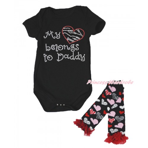 Father's Day Black Baby Jumpsuit & Sparkle Rhinestone My Love Belong To Daddy Print & Warmer Set TH706