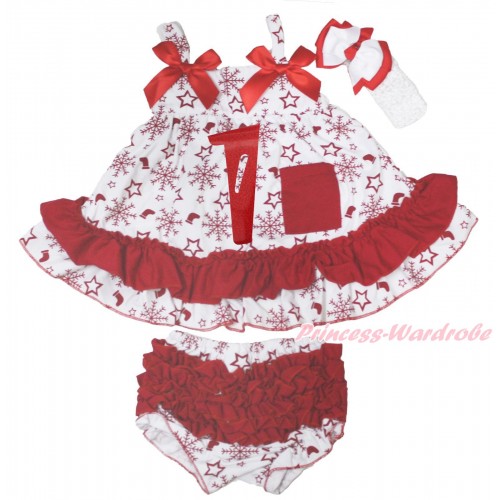 Xmas Snowflakes Socks Stars Swing Top Red Bow & 1st Sparkle Red Birthday Number Painting matching Panties Bloomers SP38