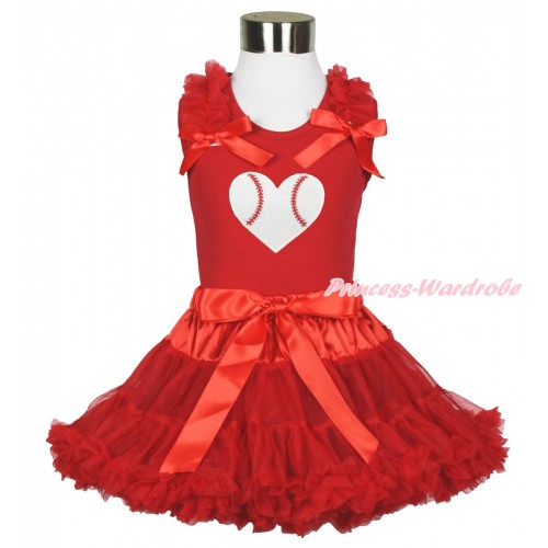 Valentine's Day Red Tank Top Red Ruffles & Bows Baseball Heart Print & Red Pettiskirt CM199