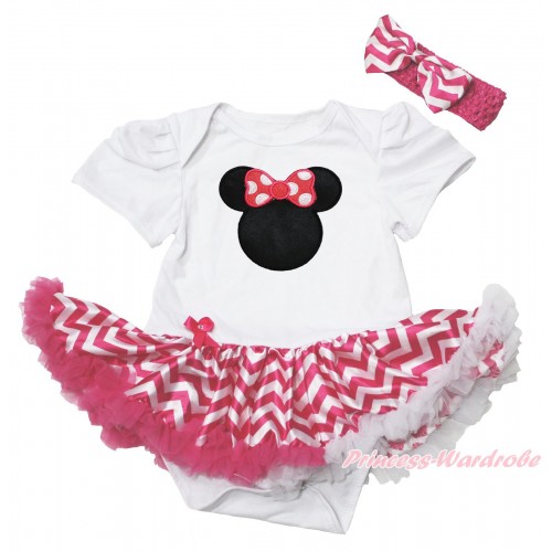 White Baby Bodysuit Hot Pink White Chevron Pettiskirt & Hot Pink Minnie Print JS4385